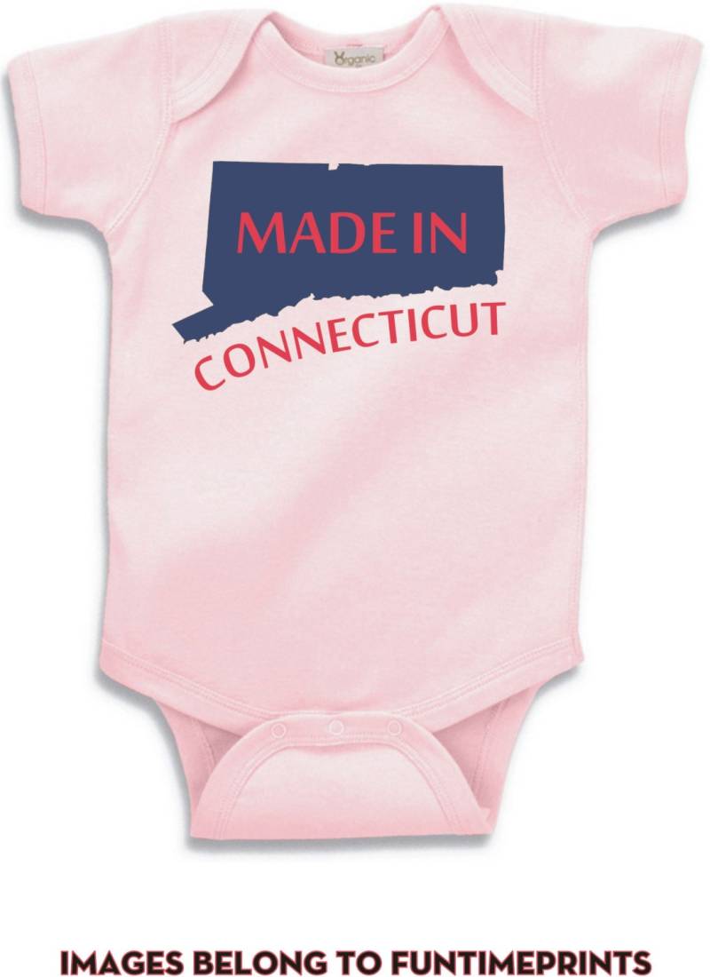 Made in Connecticut - Lustiges State Map T-Shirt Oder Bodysuit -Lustige Uni Kleidung Säugling Kleinkind Kinder- Weiß Grau Pink Blau-121 von FunTimePrints