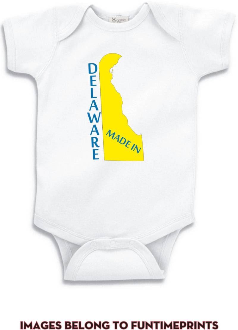 Made in Delaware - Lustiges State Map T-Shirt Oder Bodysuit -Lustige Uni Kleidung Kleinkind Jugendkinder- in Weiß Grau Pink Blau-123 von FunTimePrints