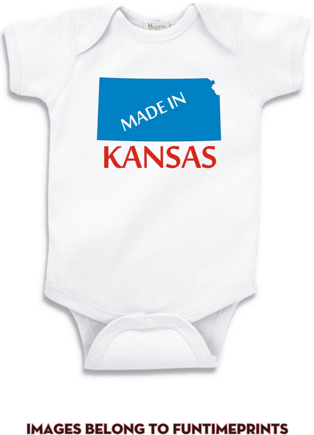 Made in Kansas - Lustiges State Map T-Shirt Oder Bodysuit -Lustige Uni Kleidung Säugling Kleinkind Kinder- in Weiß Grau Pink Blau -137 von FunTimePrints