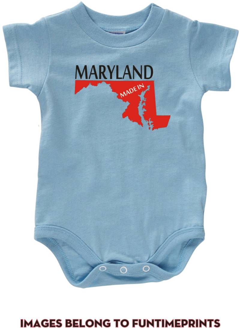 Made in Maryland - Lustiges State Map T-Shirt Oder Bodysuit Uni Kleidung Säugling Kleinkind Kinder-In Weiß Grau Pink Blau -205 von FunTimePrints