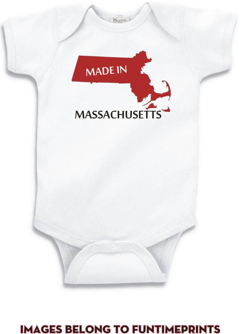 Made in Massachusetts - Lustiges State Map T-Shirt Oder Bodysuit-Lustige Uni-Kleidung Säugling Kleinkind Kinder-In Weiß Grau Pink Blau-144 von FunTimePrints