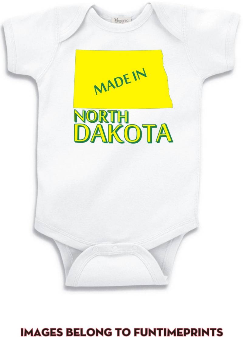 Made in North Dakota - Fun State Map T-Shirt Oder Bodysuit Uni Kleidung Säugling Kleinkind Kinder-In Weiß Grau Pink Blau-168 von FunTimePrints