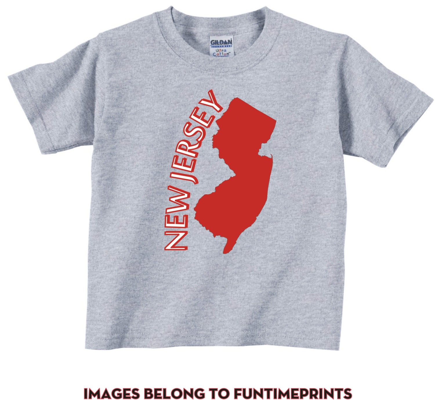 New Jersey - Fun State Map T-Shirt Oder Bodysuit Uni Kleidung Säugling Kleinkind Kinder-In Weiß Grau Pink Blau -204 von FunTimePrints