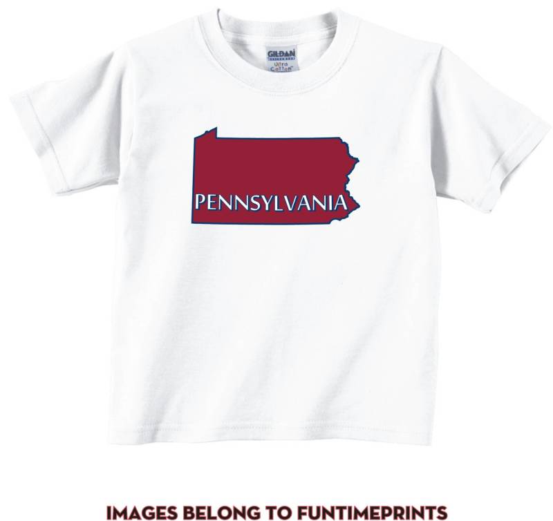 Pennsylvania -Fun State Map T-Shirt Oder Bodysuit - Uni Kleidung Säugling Kleinkind Kinder-In Weiß Grau Pink Blau -177 von FunTimePrints