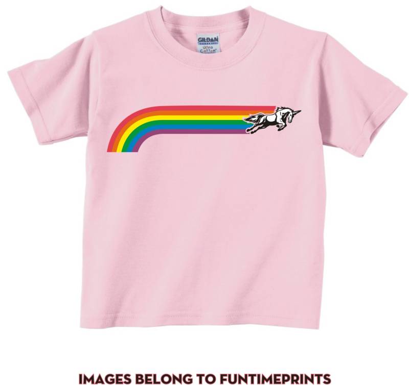 Springen Unicorn Rainbow Stripe - Spaß T-Shirt Oder Body Lustige Kleidung Kleinkind Kinder-In Weiß Grau Rosa Blau -0219 von FunTimePrints