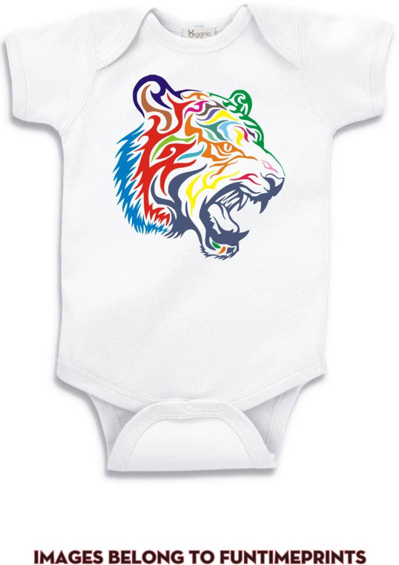 Tiger Head - Spaß T-Shirt Oder Body Lustige Kleidung Kleinkind Jugend Kinder Stammes in Weiß Grau Rosa Blau 221 von FunTimePrints