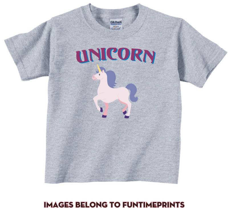 Unicorn - Spaß T-Shirt Oder Body Lustige Kleidung Für Kleinkind Jugend Kinder in Weiß Grau Rosa Blau -0106 von FunTimePrints