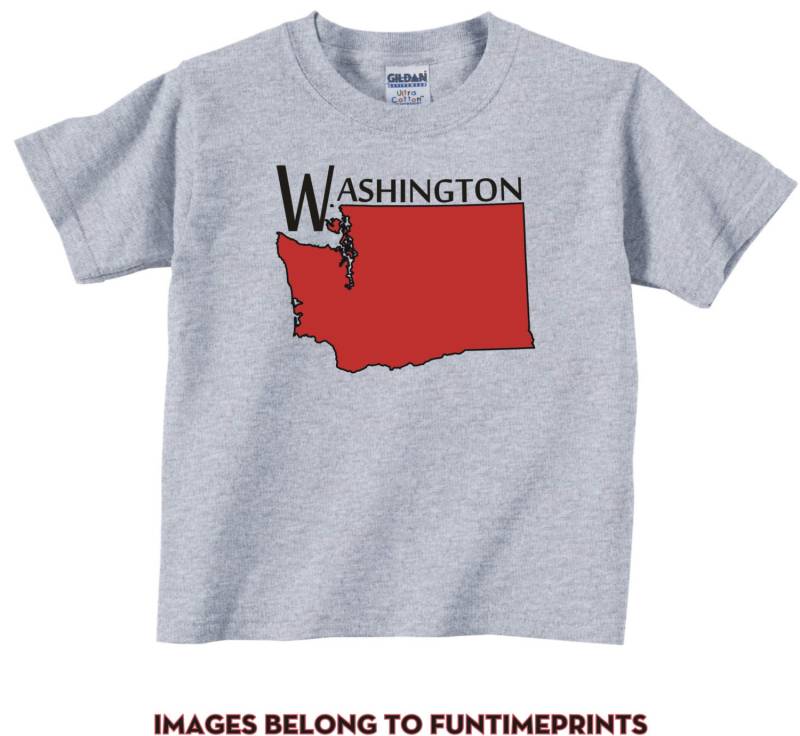 Washington - Lustiges State Map T-Shirt Oder Bodysuit Uni Kleidung Säugling Kleinkind Kinder-In Weiß Grau Pink Blau -193 von FunTimePrints