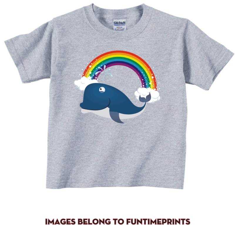 Whale Und Rainbow - Spaß T-Shirt Oder Body Lustige Kleidung Für Kleinkind Jugend Kinder in Weiß Grau Rosa Blau -0098 von FunTimePrints