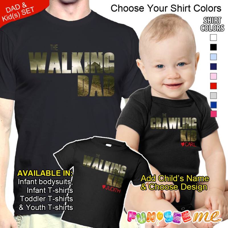 Dad & Child Passendes Set The Walking + Crawling Kid Oder - Personalisiert Mit Dem Namen Deines Kindes. 9 Farben Zur Auswahl von FunToSeeMe