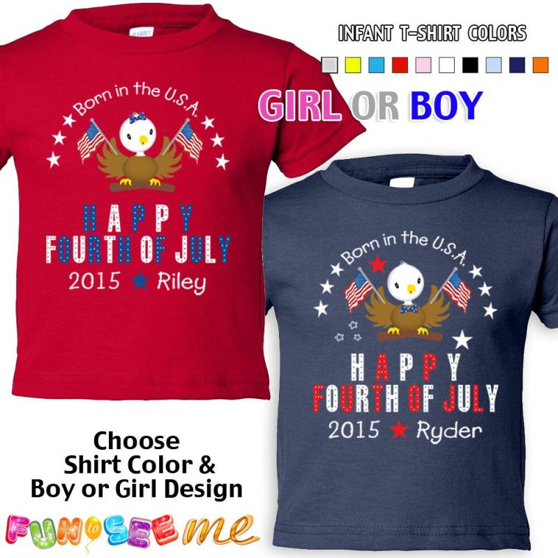 Glücklich Geboren in Den Usa - T-Shirt Girls Boys Infant Fourth Of July Personalisierte W/Name Jahr von FunToSeeMe