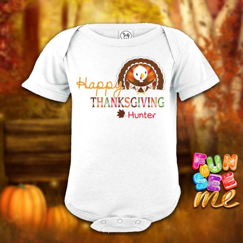 Happy Thanksgiving - Personalisiert Mit Namen Body/Jungen Mädchen Neue Baby Dusche Geschenk von FunToSeeMe