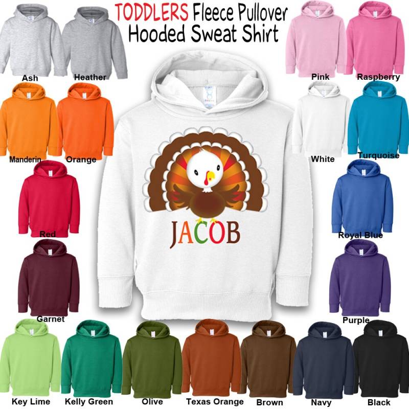 Thanksgiving-Truthahn - Personalisiert Mit Namen Fleecepullover Kapuze Sweatshirt Jungen/Mädchen Kleinkind von FunToSeeMe