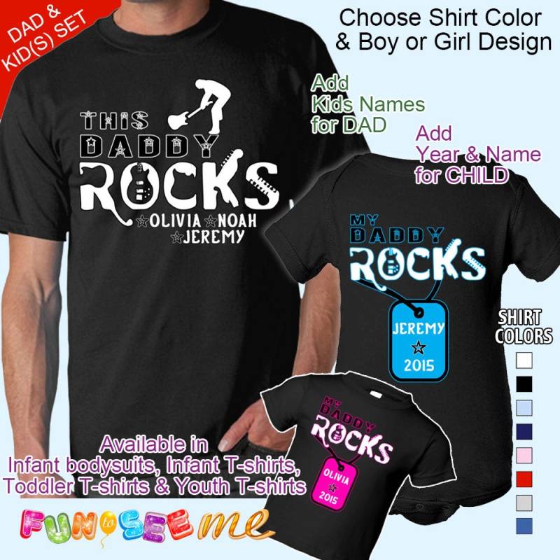 Vater & Kind Passenden Satz Dieser Daddy Rocks Und My - Personalisierte W/Kinder Namen Für Name Jahr Kind. 8 Farben von FunToSeeMe