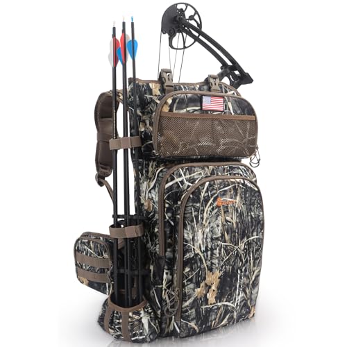 FunVZU Jagdrucksäcke für Herren, Satteljagdtasche mit Bogenhalter, großer Compoundbogen Jagdrucksack & Seesäcke, Hirschjagd Rucksack mit Gewehrhalter (Sumpfschilf) von FunVZU