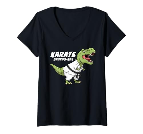 Damen Karate Saurus Rex Lustiger T-Rex Dinosaurier Kinder Kampfsport T-Shirt mit V-Ausschnitt von FunWearVM