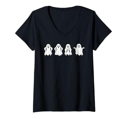 Damen Lustiges Halloween Drei Weise Geister Sprichwort Gruselig Niedlich T-Shirt mit V-Ausschnitt von FunWearVM
