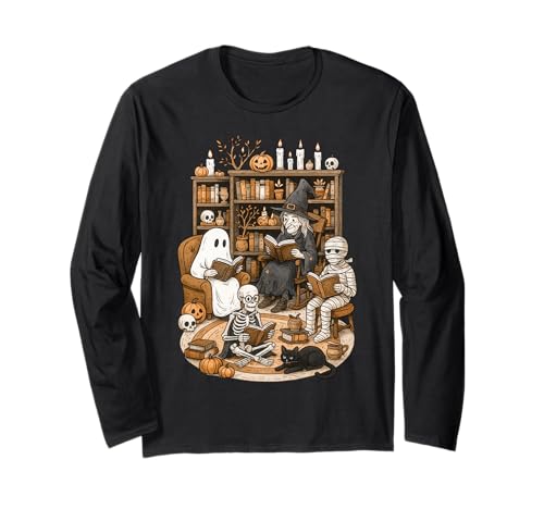 Retro Halloween Buch Club Skelett Geist Mama Hexe Leser Langarmshirt Retro Halloween Buch Club Skelett Geist Mama Hexe Leser Langarmshirt von FunWearVM