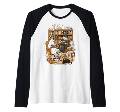Retro Halloween Buch Club Skelett Geist Mama Hexe Leser Raglan Retro Halloween Buch Club Skelett Geist Mama Hexe Leser Raglan von FunWearVM