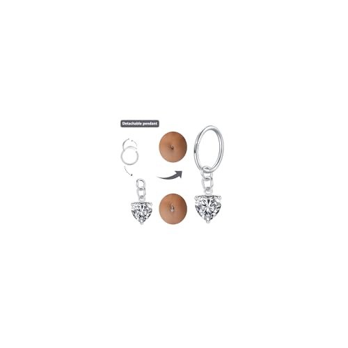 FunZing 14G Dangle Bauchnabelpiercing Ring Herz 10MM Silber Bauchnabel Piercing Bars Dangling Herz CZ Bauch Bar für Frauen Silber Bauch Ring Bauchnabelpiercing Schmuck von FunZing
