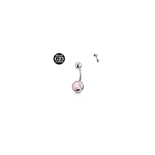 FunZing Bauchnabelpiercing Titan Silber,Rosa Bauchnabelpiercing 10mm Stablänge für Frauen 1 Stück 14G Solid G23 Bauchnabel piercing Barbell Runde CZ Nabel Ringe für Body Piercing von FunZing