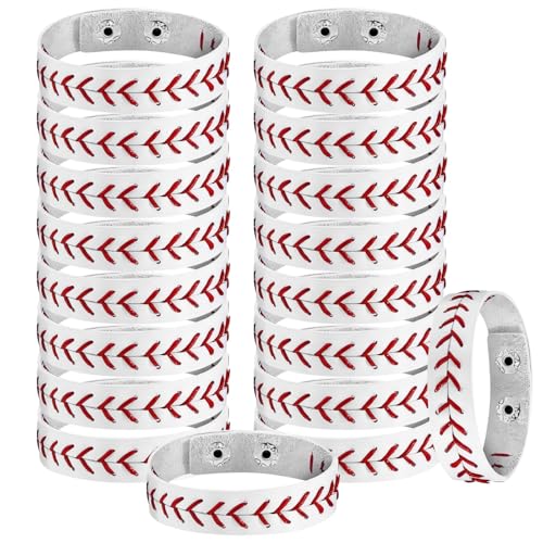 20 Leder-Baseball-Armbänder, verstellbare Armbänder mit Knopfverschluss, perfekte Geschenke für Baseball-Fans und Teams von Funabridge