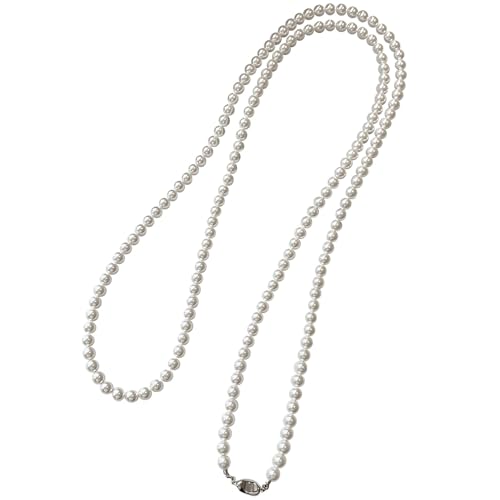 Damen Halskette Pullover Perle, elegant und luxuriös für Hochzeiten und Partys, luxuriöses Lagendesign, nickelfrei, weiß, 0,28 Perlendurchmesser und 47,2 cm Länge insgesamt von Funabridge