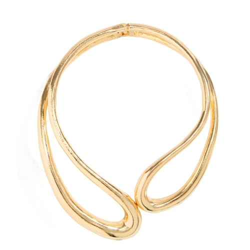 Geometrische goldene Choker-Halskette, Doppelreifen, Statement-Schmuck mit unregelmäßigem gedrehtem Design für Damen von Funabridge