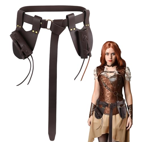 Mittelalter Wikinger Gürtel Set 3-teilig mit Vertikaler Schwert Scheide und Rechtshänder Halter für Cosplay & Re-Enactments von Funabridge