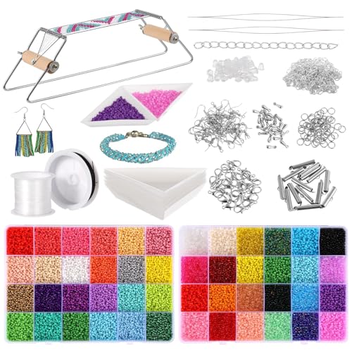 Verstellbares Metallperlen-Set, komplettes Perlen-Set mit 46.000 Glas-Rocailles, Nadeln und Tabletts für selbstgemachte Armbänder, Halsketten, Ohrringe, Geschenk für Schmuckbastler von Funabridge