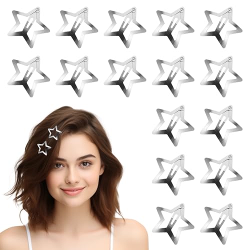 Funalix 20 Stück Metall Stern Haarspangen, Y2K Haarschmuck mit Netten Pentagramm Hair Clips und Ausgehöhlte Sterne-Haarnadel, Haarspangen für Frauen und Mädchen(Silber) von Funalix