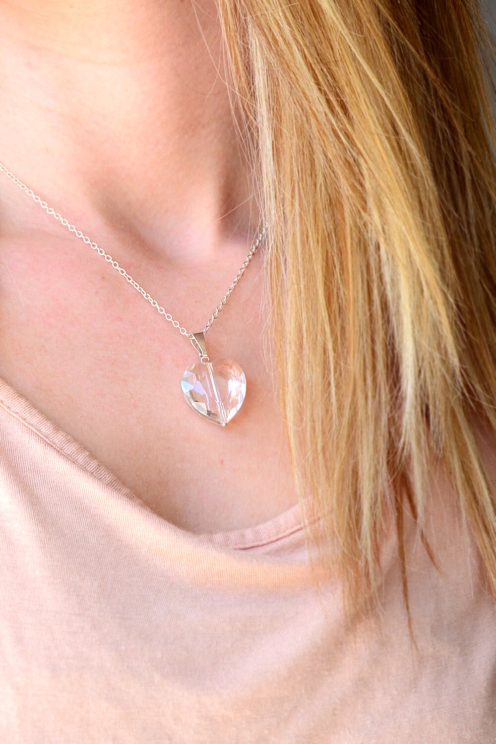 Große Facettierte Klare Kristall Herz Halskette Silber Große Facettierte Klare Kristall Herz Halskette Silber von FunandBaubles