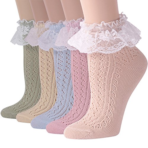 Funcat damen spitze rüsche rüschen-bunte blumen baumwollbeiläufigen neuheit söckchen einheitsgröße 5 paare rüschen socken von Funcat