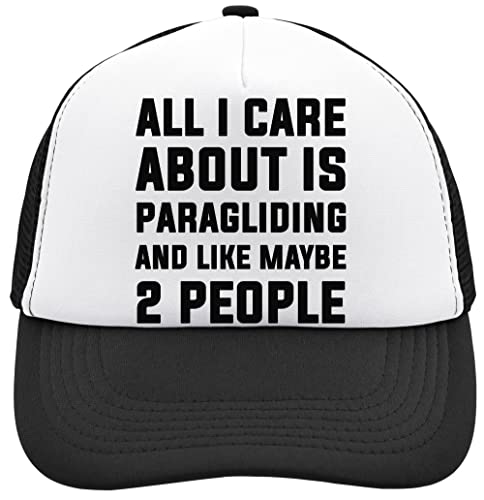 Functon+ All I Care About is Paragliding and Like Maybe 2 People Mesh Back Trucker Cap Adjustable Snapback Hat Casual Headwear for Everyday Use Black, Schwarz , Einheitsgröße von Functon+