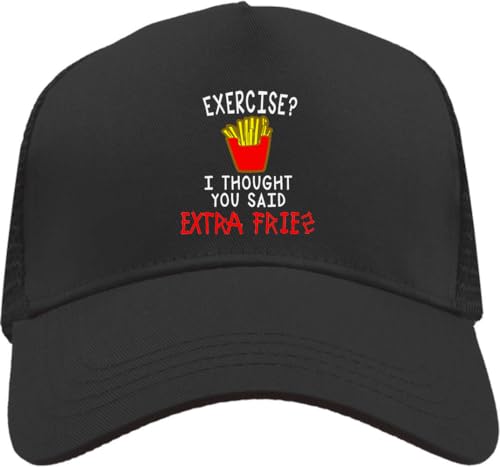 Functon+ Excercise? I Thought You Said Extra Fries Design Mesh Back Trucker Cap Adjustable Snapback Hat Black, Schwarz , Einheitsgröße Functon+ Excercise? I Thought You Said Extra Fries Design Mesh Back Trucker Cap Adjustable Snapback Hat Black, Schwarz , Einheitsgröße von Functon+