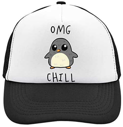 Functon+ OMG Chill Cute Little Penguin Mesh Back Trucker Cap Adjustable Snapback Hat Casual Headwear for Everyday Use Black, Schwarz , Einheitsgröße von Functon+