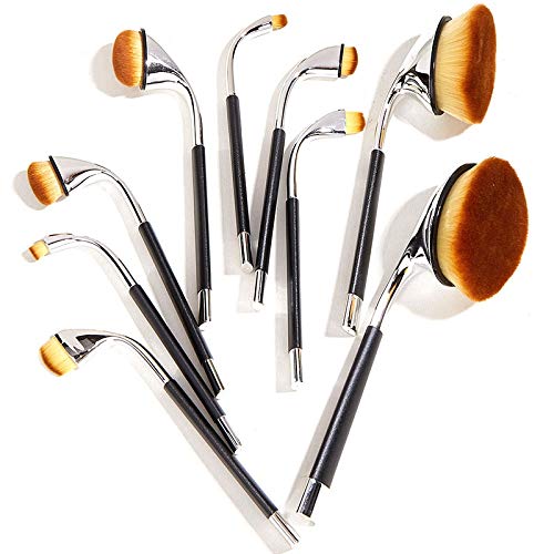 Funfob Make-up-Pinsel-Set, 9-teilig, für Grundierung, Puder, Rouge, Lidschatten, , Mischung, silberfarben von Funfob