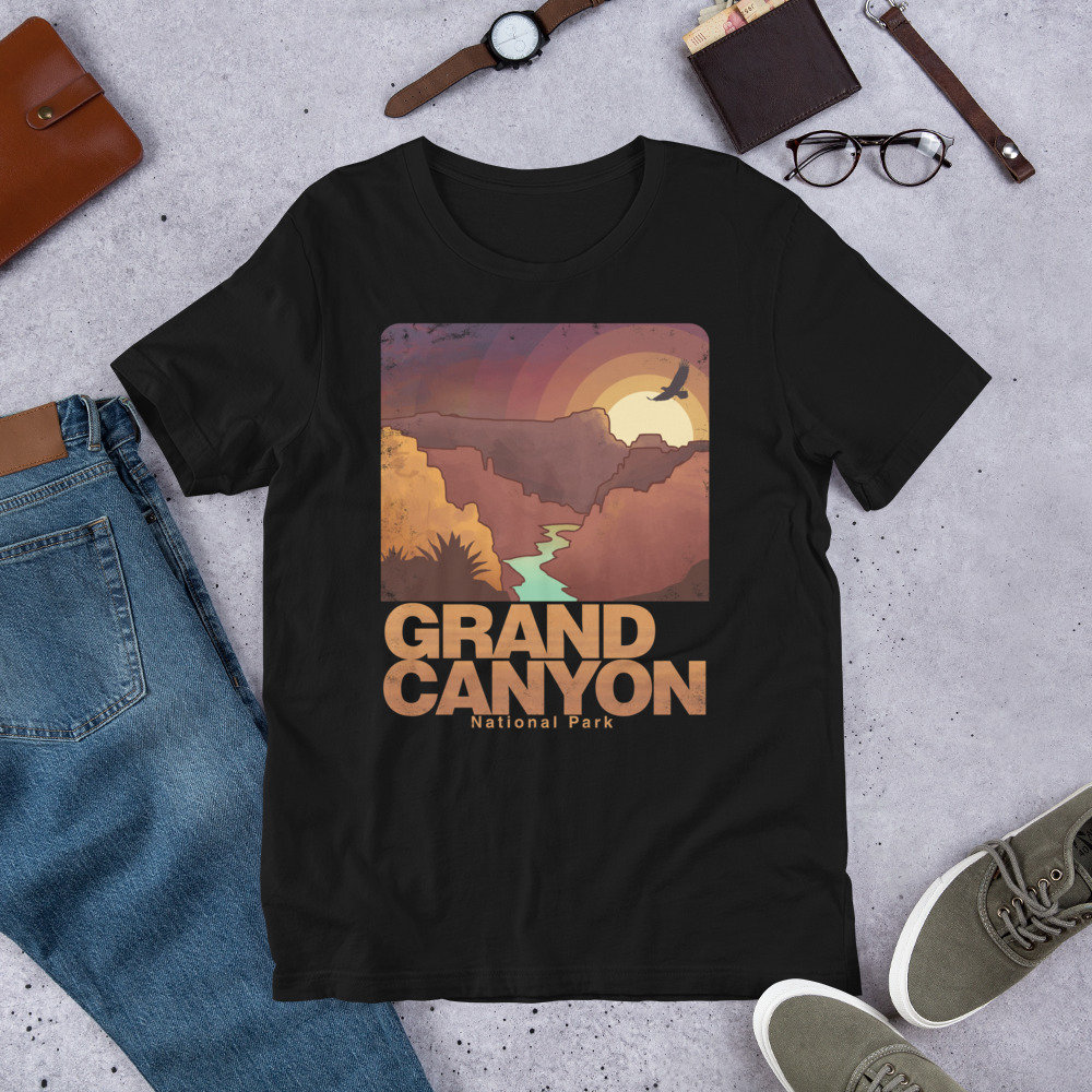 Grand Canyon Nationalpark Vintage Illustration Geschenk Kurzarm Unisex T-Shirt Grand Canyon Nationalpark Vintage Illustration Geschenk Kurzarm Unisex T-Shirt von FungalRealm