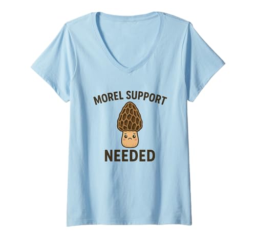 Damen Morel Support Needed Lustiges Pilz-Wortspiel T-Shirt mit V-Ausschnitt Damen Morel Support Needed Lustiges Pilz-Wortspiel T-Shirt mit V-Ausschnitt von Funguy Threads Co.