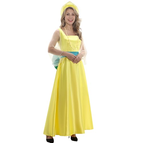 Funhoo Damen Prinzessin Kleid Anastasia Kostüm Set Elegantes Abendkleid Kopfschmuck Blaue Schleife Halskette für Cosplay Halloween Theater Party Outfit (M) von Funhoo