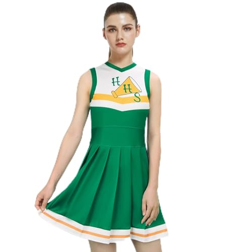 Funhoo Frauen Mädchen Cheerleader Kostüm Grün Kleid Rock Cheerleading Tanzen Uniform Halloween Cosplay Sport Outfit Staffel 4 für Kinder Erwachsene (M, Erwachsene) von Funhoo