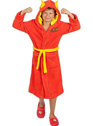 Funidelia | Flash Bademantel für Jungen Superhelden, DC Comics - Lustige Geschenke für Kinderan Weihnachten, Geburtstag und anderen Anlässen - Größe 10-12 Jahre - Rot von Funidelia