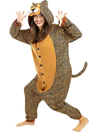 Funidelia | Leoparden Onesie Kostüm für Herren und Damen Größe M Tiere, Wüste, Dschungel - Farben: Bunt, Zubehör für Kostüm - Lustige Kostüme für Deine Partys von Funidelia