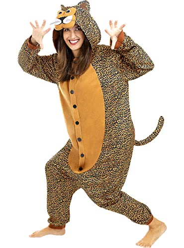 Funidelia | Leoparden Onesie Kostüm für Herren und Damen Größe XL Tiere, Wüste, Dschungel - Farben: Bunt, Zubehör für Kostüm - Lustige Kostüme für Deine Partys von Funidelia