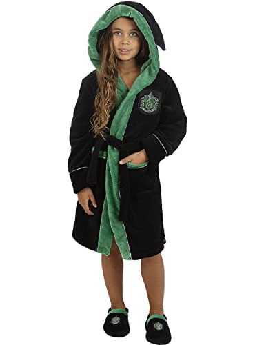 Funidelia | Slytherin Bademantel - Harry Potter für Jungen & Mädchen Lustige Geschenke für Kinderan Weihnachten, Geburtstag und anderen Anlässen - Größe 5-6 Jahre - Dunkelgrün von Funidelia