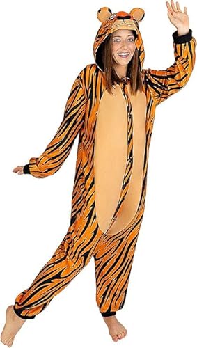 Funidelia | Tiger Onesie Kostüm für Herren und Damen Tiere, Wüste, Dschungel - Kostüme für Erwachsene & Verkleidung für Partys, Karneval & Halloween - Größe L-XL - Orange von Funidelia