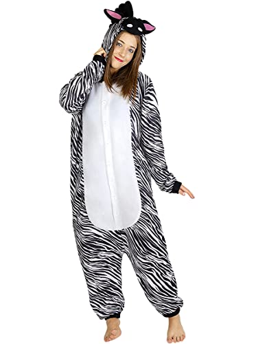 Funidelia | Zebra Onesie Kostüm für Herren und Damen Größe XL Tiere - Farben: Bunt, Zubehör für Kostüm - Lustige Kostüme für Deine Partys von Funidelia