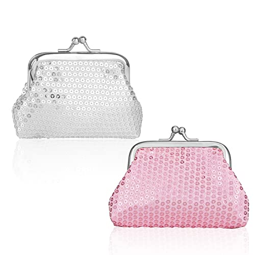 FuninCrea 2 Stück Münzbeutel Damen Portemonnaie Klein Doppelseitige Paillette Münzbörse Geldbörse Klein Münzgeldbeutel Coin Purse Kiss Lock Münztasche Mini Geldbeutel für Münze Schlüssel (Stil 3) von FuninCrea