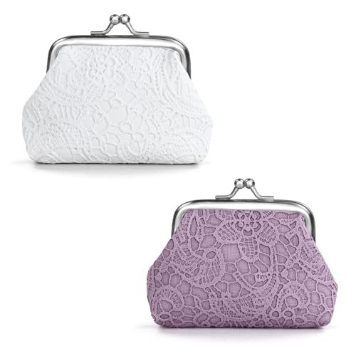 FuninCrea 2 Stücke Mini Geldbeutel Täschchen für Frauen, Münzbörsen Kunstleder Kleingeldbörse mit Kiss Lock, Kleine Täschchen Blumenmuster Münzbeutel, Mini Beutel für Bargeld Münze (Stil 4) von FuninCrea