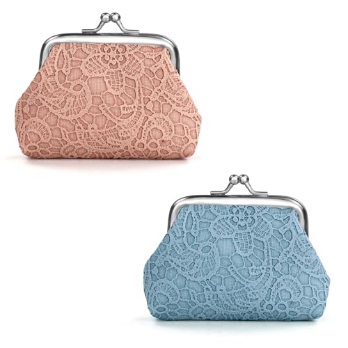 FuninCrea 2 Stücke Mini Geldbeutel Täschchen für Frauen, Münzbörsen Kunstleder Kleingeldbörse mit Kiss Lock, Kleine Täschchen Blumenmuster Münzbeutel, Mini Beutel für Bargeld Münze (Stil 5) von FuninCrea